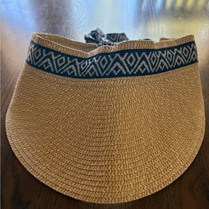 Sea and Grass Straw Visor with Navy Geometric Trim - Women